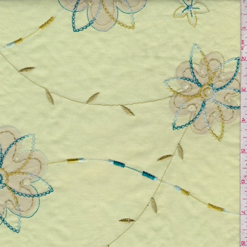 Citron Green Embroidered Floral Lawn