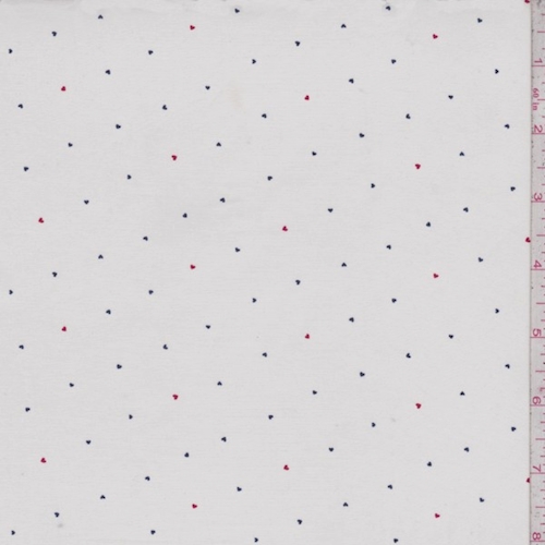 White/Blue/Red Mini Hearts Print Cotton