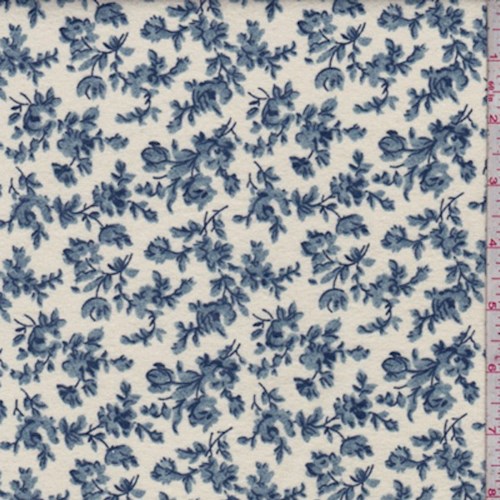 *3 3/8 YD PC--Cream/Wedgewood Floral Vine Cotton Flannel