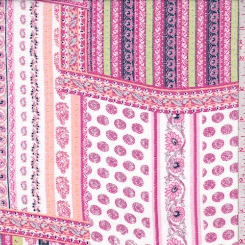 Fuchsia/White/Lime Deco Patchwork Chiffon