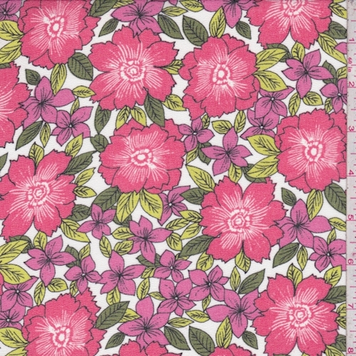 Salmon Red/Fuchsia Floral Field Chiffon