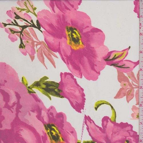 White/Fuchsia Large Floral Chiffon