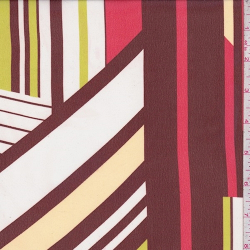 Mahogany/Avocado/Coral Geo Stripe Chiffon