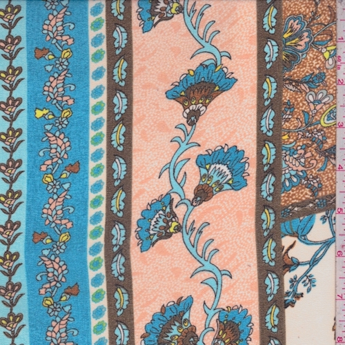 Pumpkin/Beige/Aqua Fan Flower Georgette