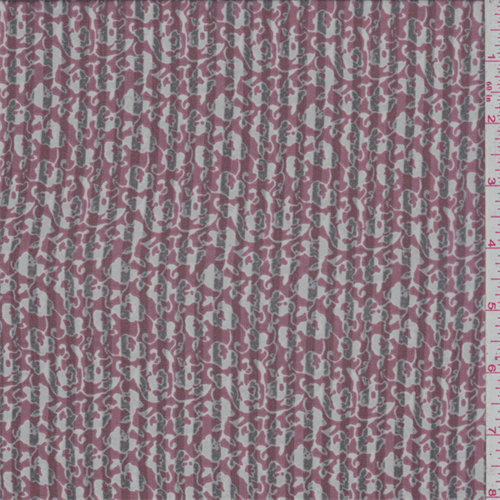 *5 1/4 YD PC--Brick Red Floral Stripe Silk Chiffon