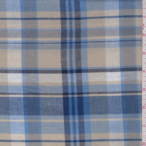 *3 3/8 YD PC--Camel/Sky/Navy Plaid Linen Look