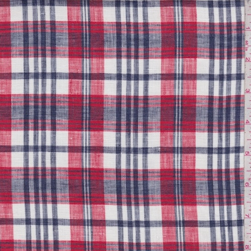 Red/White/Navy Plaid Linen Blend