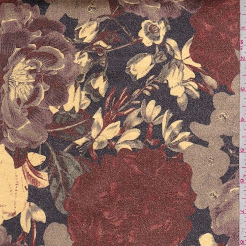 *1 7/8 YD PC--Gold/Rust/Taupe Floral Stretch Velveteen