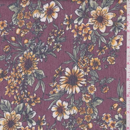Heather Merlot Floral Brushed French Terry Knit