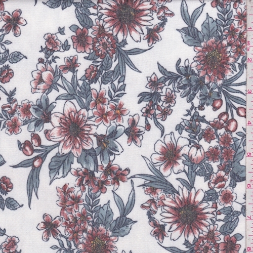Ivory/Chestnut Floral Brushed French Terry Knit