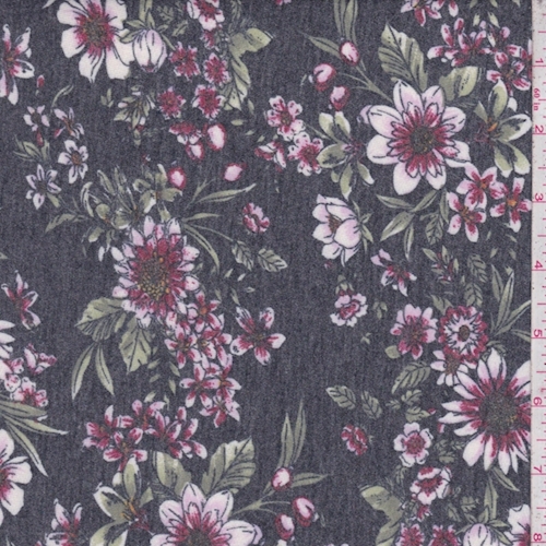 Heather Slate Floral Brushed French Terry Knit
