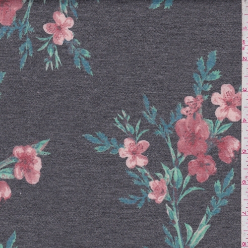 Heather Slate/Clay Floral Sprig Brushed French Terry Knit