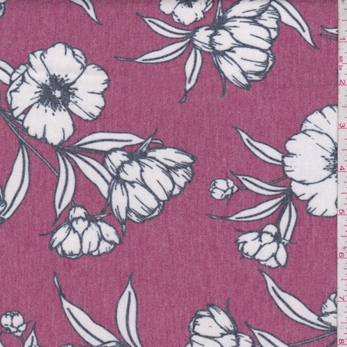 Berry/White Sketch Floral Brushed French Terry Knit