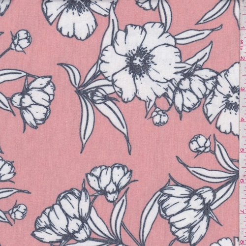 Clay Orange/White Sketch Floral Brushed French Terry Knit