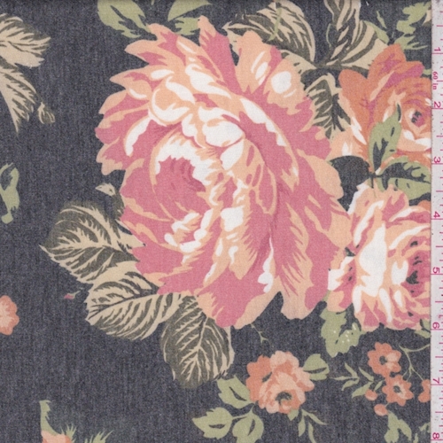 Heather Slate/Apricot Peony Brushed French Terry Knit