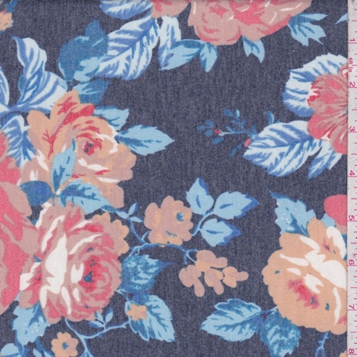 Heather Navy/Cocoa Peony Brushed French Terry Knit