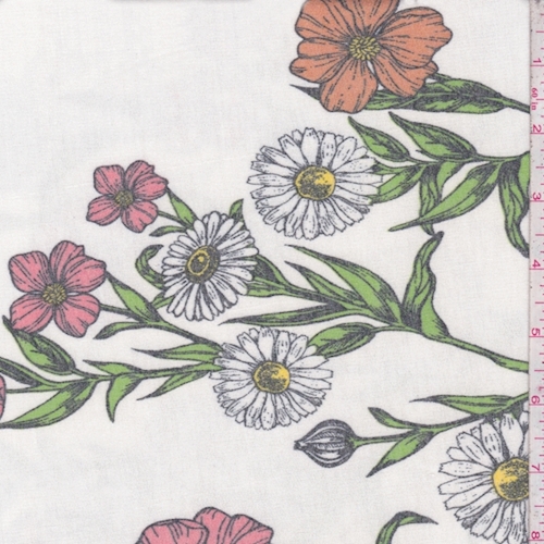 Ivory Multi Floral Stem Brushed French Terry Knit