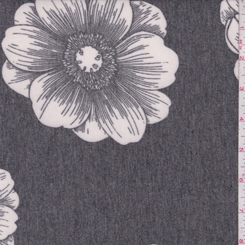 Heather Slate/White Floral Bloom Brushed French Terry Knit