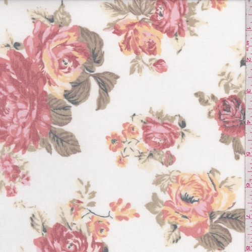 Ivory/Brick Peony Brushed French Terry Knit