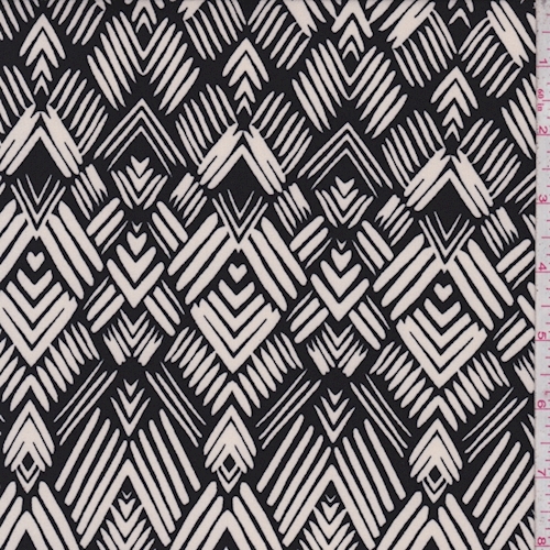 *1 YD PC--ITY Black/Pearl Art Deco Diamond Nylon Jersey Knit