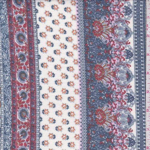 *1 YD PC--White/Navy Stylized Stripe Brushed French Terry Knit