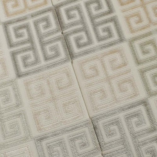 Ivory/Beige/Gray Greek-Key Square Pile Velvet Decor Fabric DFW59425