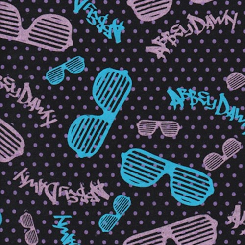 *3 1/4 YD PC--Black Neon 80's Print French Terry Knit