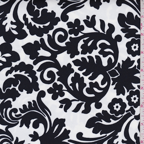 *1 YD PC--White/Black Damask Print Swimwear