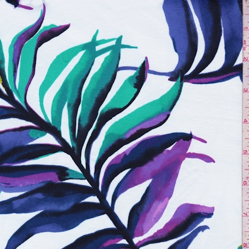 *1 YD PC--White/Purple/Aqua Green Palm Frond Swimwear