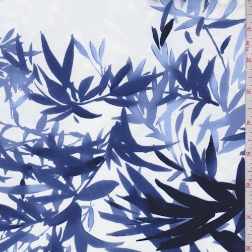 *1 YD PC--White/Navy/Ink Palm Leaves Swimwear