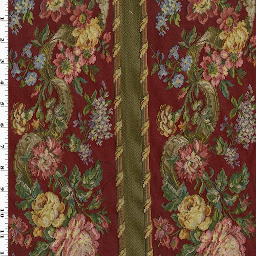 Deep Red/Multi Floral Stripe Tapestry Home Decorating Fabric DFW60284