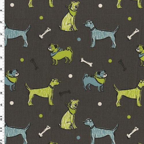 Gray/Lime/Multi Premier Dog/Bone Printed Canvas Decor Fabric DFW60297
