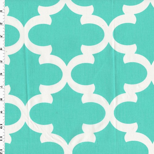 Aqua/White Premier Quatrefoil Printed Twill Decor Fabric DFW60268