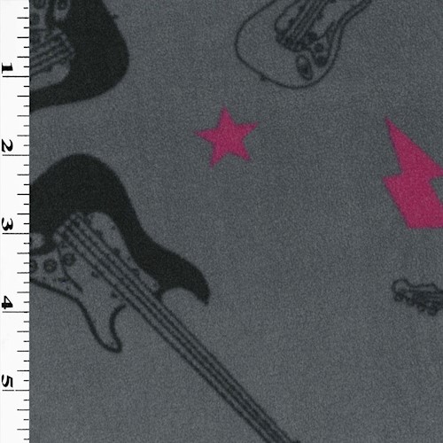 *3 5/8 YD PC--Gray/Pink Chic Rock Star Printed Fleece Knit DFWAP0001516