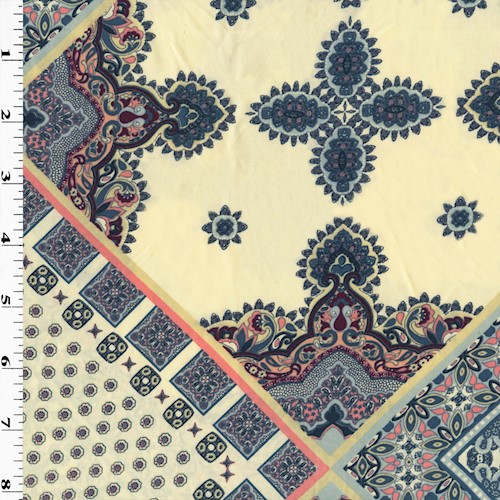*1 7/8 YD PC--Ivory/Blue/Fuschia Multi Patchwork Printed Challis DFWAP0001519