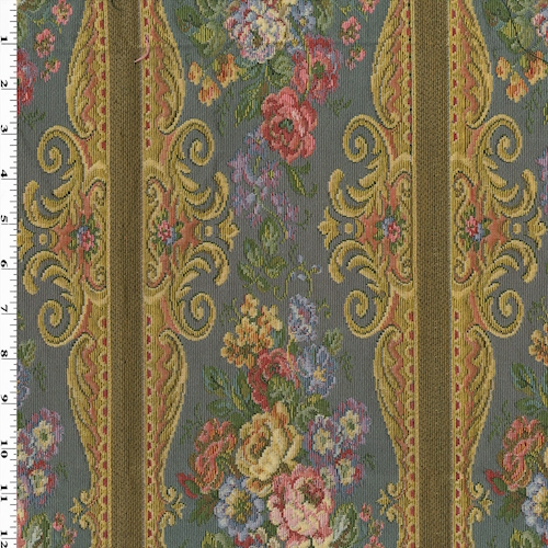 Dusty Blue/Yellow/Multi Floral Stripe Tapestry Decor Fabric