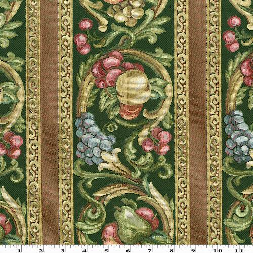 Green/Yellow/Multi Fruit Stripe Tapestry Decor Fabric