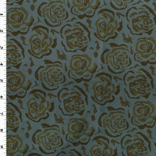 Dusty Teal/Multi Abstract Rose Faux Suede Performance Fabric DFW60234