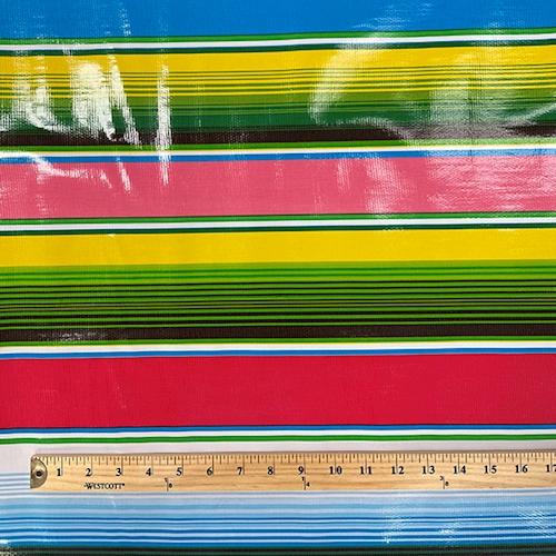 Turquoise Multi Stripe Oilcloth