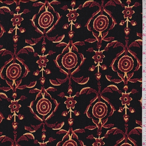 Black/Maroon/Gold Medallion Crinkled Gauze