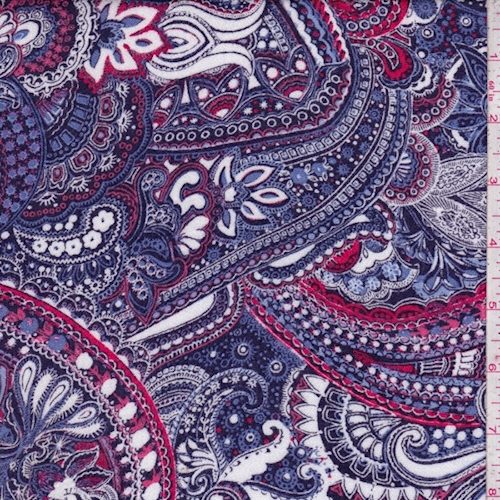 Periwinkle/Hot Pink Paisley Crinkled Gauze