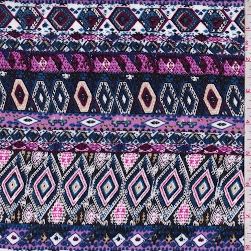 Navy/Magenta Geo Stripe Crinkled Gauze