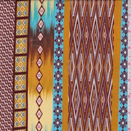 Ochre/Turquoise/Maroon Tribal Stripe Crinkled Gauze