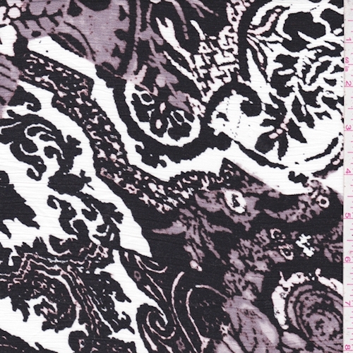 White/Black/Grey Floral Damask Crinkled Gauze