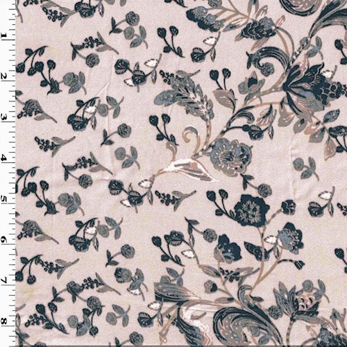 *3 5/8 YD PC--Faint Blush/Blue Floral Printed Chiffon DFWAP0001754
