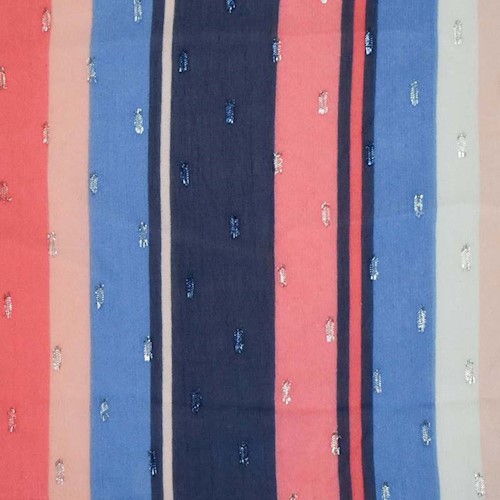 *5 YD PC --Warm Pink/Blue Striped Metallic Clip Spot Chiffon DFWAP0001787