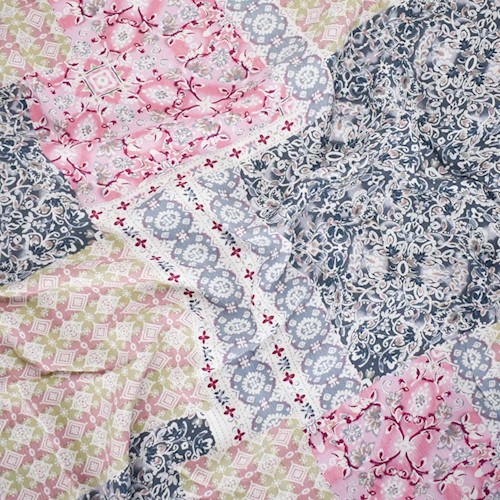 *5 1/2 YD PC--Vintage Blue/Soft Pink Patchwork Printed Textured Gauze DFWAP0001798