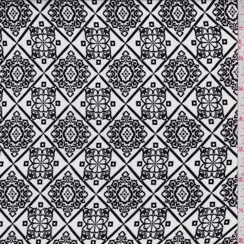 White/Onyx Medallion Lattice Crinkled Gauze