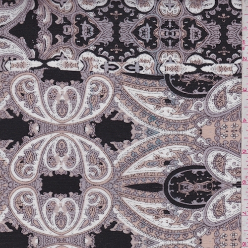 Black/Beige/Taupe Paisley Stripe Crinkled Gauze