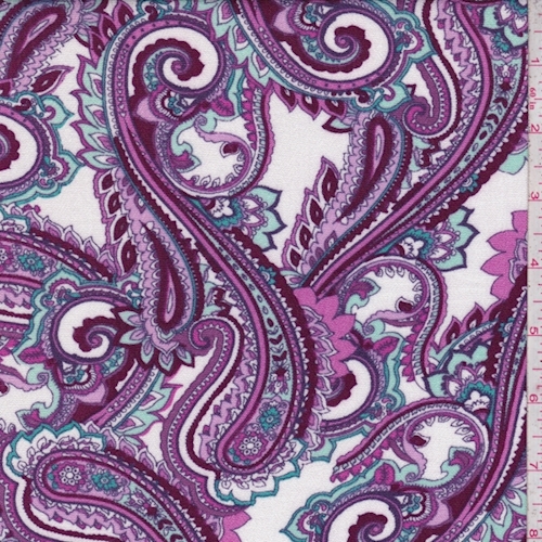 Fuchsia/Orchid/White Paisley Stripe Crinkled Gauze